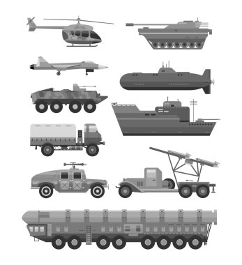 Askeri teknik nakliye zırh düz vektör çizim.