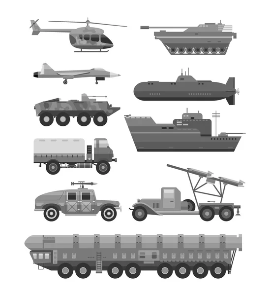 Illustrazione del vettore piatto dell'armatura tecnica militare di trasporto . — Vettoriale Stock