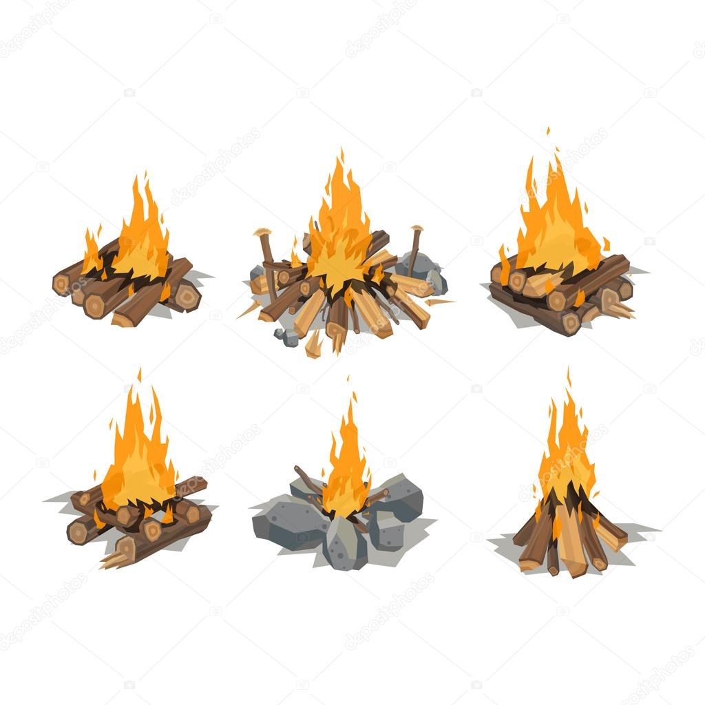 Bonfires isolated vector illustration.