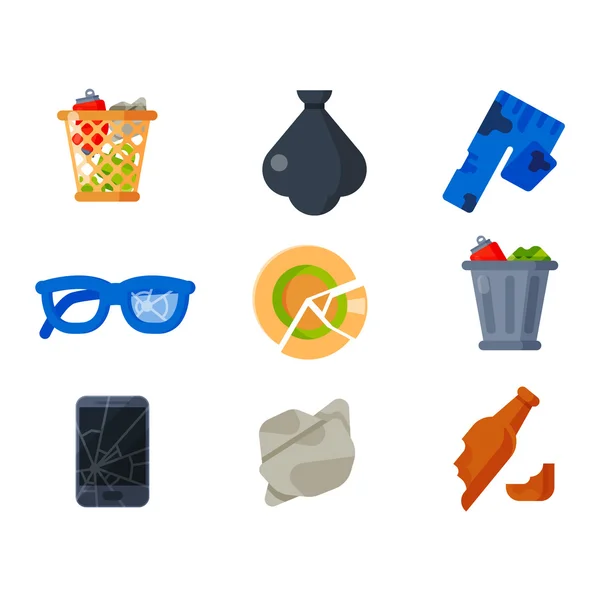 Residuos domésticos iconos de basura — Vector de stock