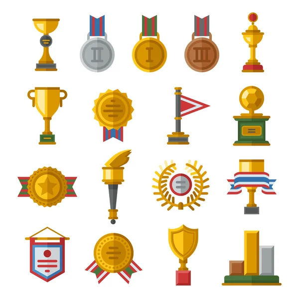 Trofee en prijzen pictogrammen ingesteld — Stockvector