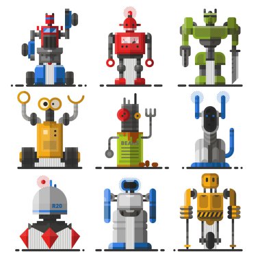 Şirin vintage robotlar vektör kümesi.