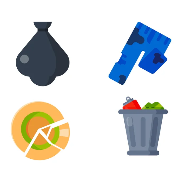 Ícones de lixo de resíduos domésticos — Vetor de Stock
