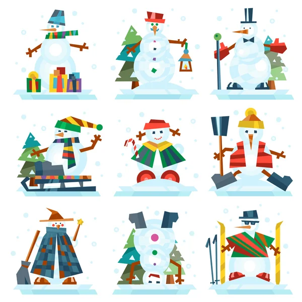 Personnages de bonhomme de neige dessin animé — Image vectorielle