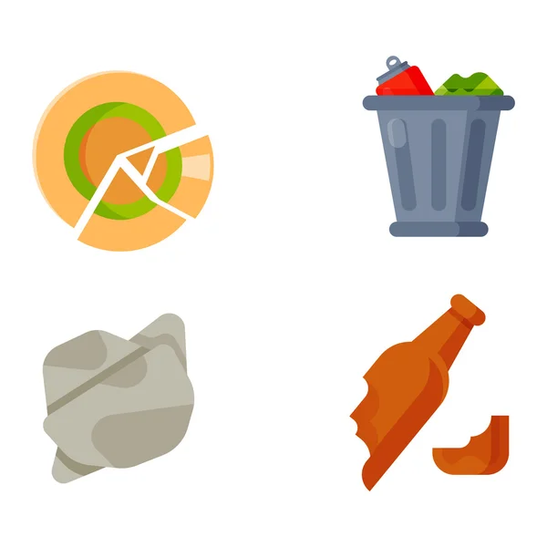 Hushållens avfall sopor ikoner — Stock vektor