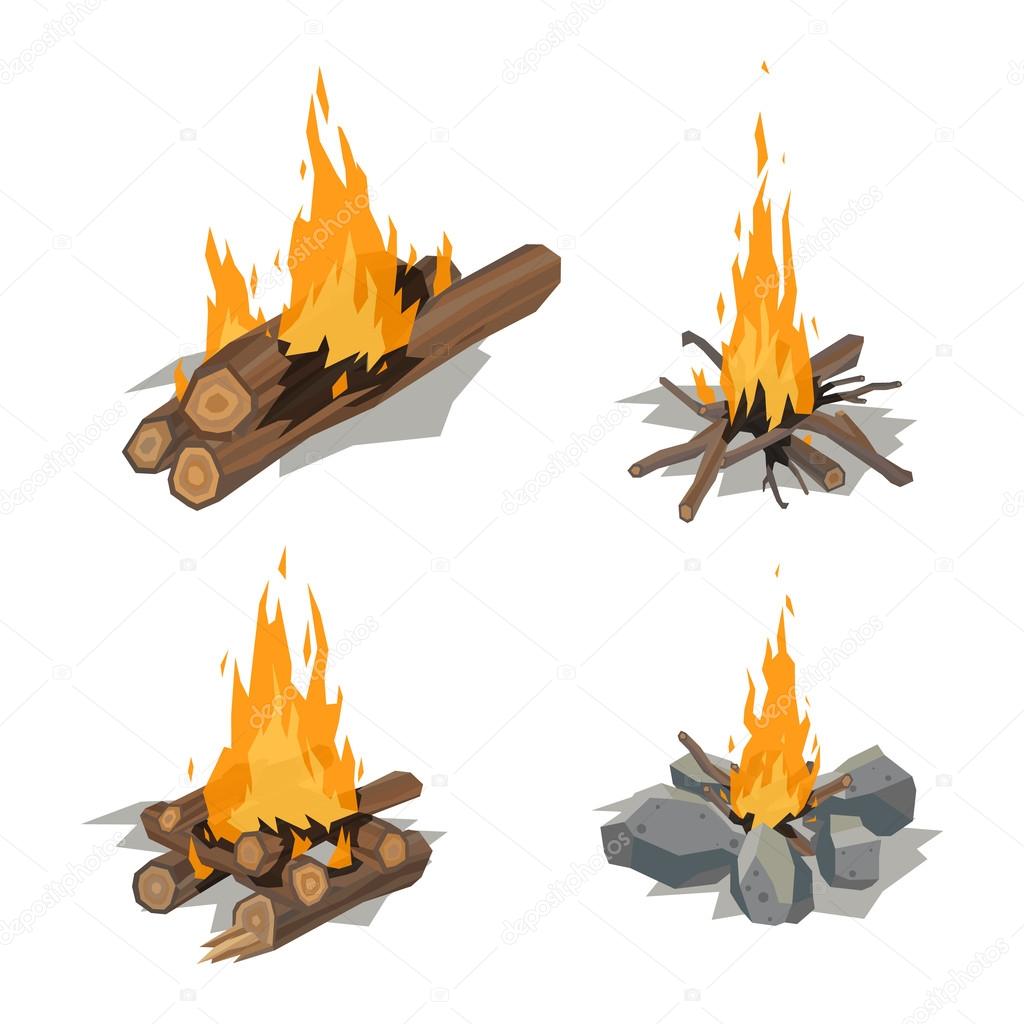 Bonfires isolated vector illustration.