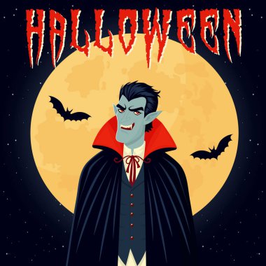 Drakula Cadılar Bayramı Dolunaylı Poster Vektörü.