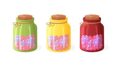 Çiçek kavanozları Düz Vektör İllüstrasyonu.