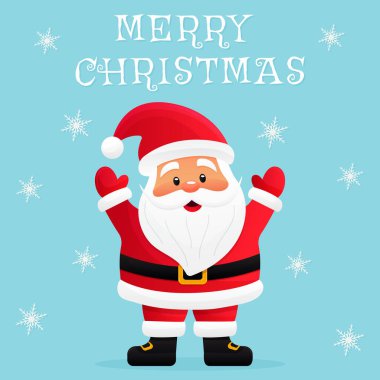 Mutlu Noel Kartı Şirin Noel Baba Kar Taneleri Vektörünü Kutladı.