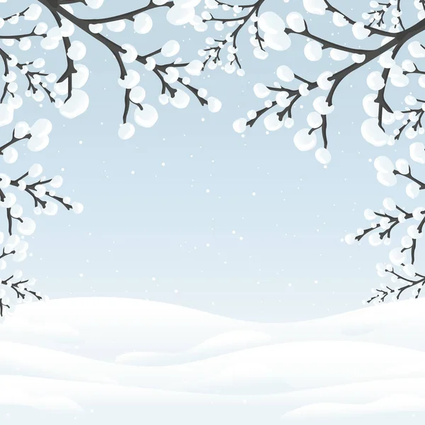 Kar Arkaplanı Kış Dalları Frame Hills Vektör Şablonu.