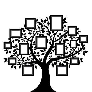 Aile Ağacı Fotoğraf Çerçevesi Siluet Vektör İllüstrasyon Tasarımı.