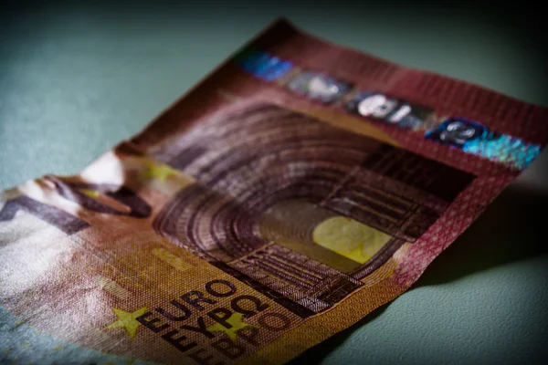 Used, Colorful 10 Euro Bill on White Desk — Stock Photo, Image