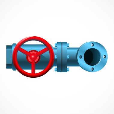 Kırmızı valf ile mavi boru.