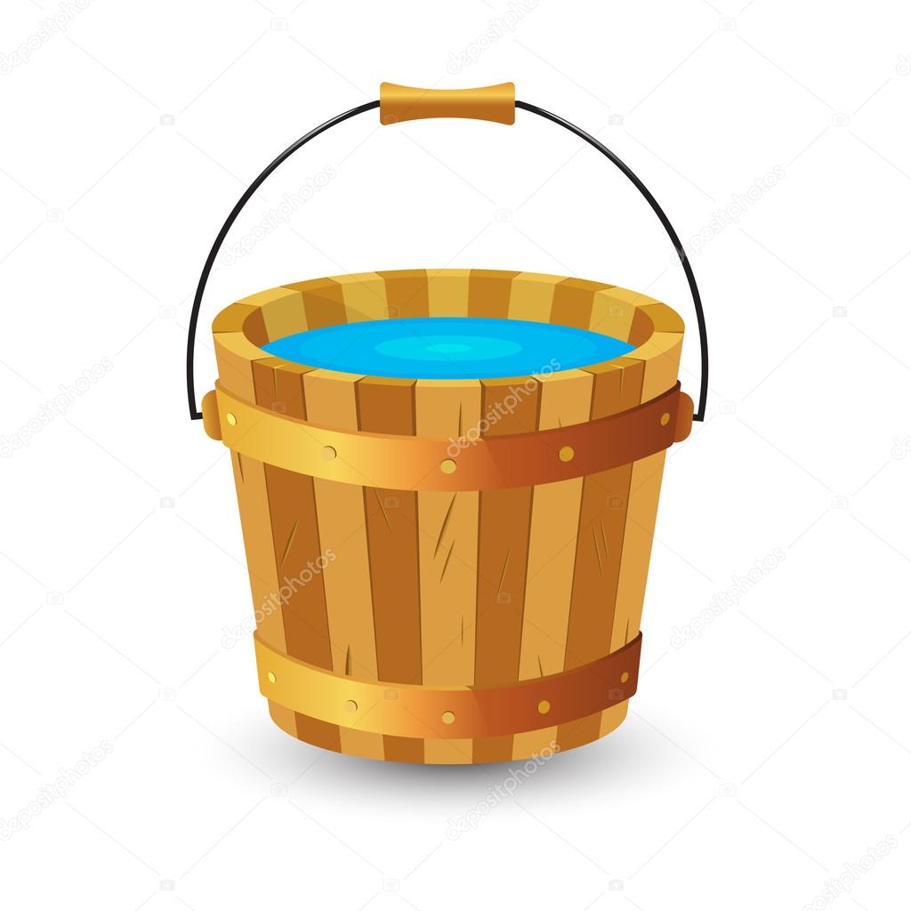 Wooden bucket with clean drinking water.