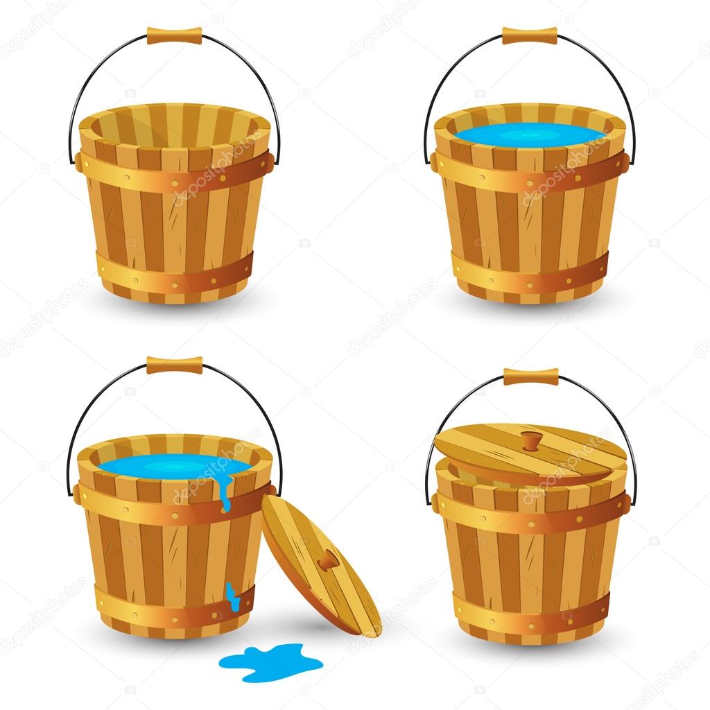 Set of wooden buckets.