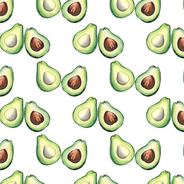 Beyaz bir arka plan üzerinde avokado Dikişsiz desen. Avokado çizim su renk. 