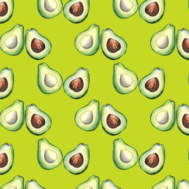 Seamless modeli üzerinden avokado yeşil bir arka plan üzerinde. Avokado çizim su renk. 