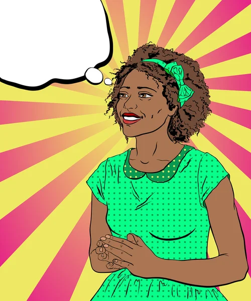 gülümseyen st bir arka plan üzerinde yeşil giysili bir Afrika kadın
