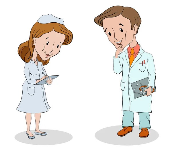 Doktor stetoskop ve hemşire ile onun talimatları yazar
