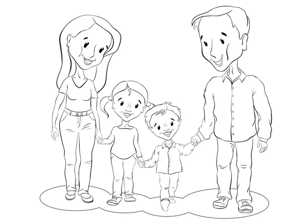 Anne, baba, oğlum ve kızım git ve boyama kitabı gülümse