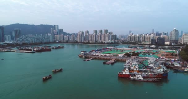 Mooie vissershaven aan de baai van Shenzhen — Stockvideo