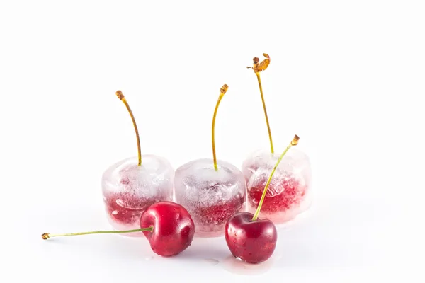 Frozen cherries on white background — Stock Photo, Image