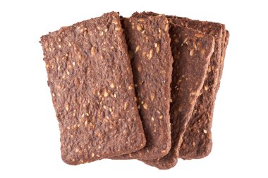 Beyaz arkaplanda tam tahıllı çıtır ekmek, kırpma yolu