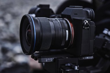 Profesyonel fotoğraf ve video kamera yakın plan.