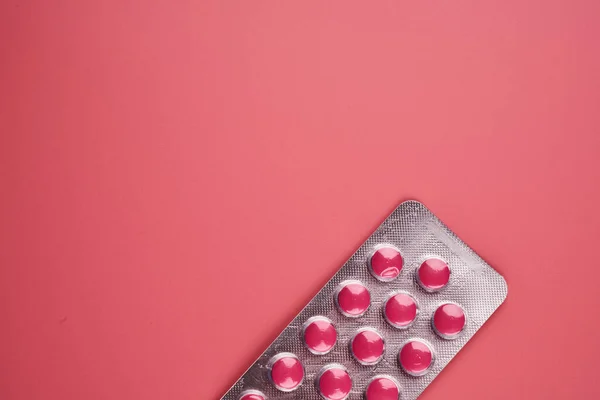 Blister Pink Pills Close Isolated Pink Background Copy Space Digestive — Stock Photo, Image