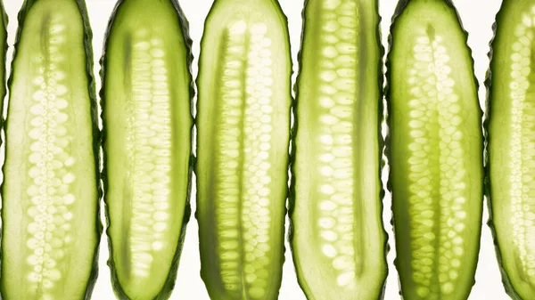 Cucumber Green Slices Pattern Isolated White Background Creative Cucumbers Wallpaper — Stock Photo, Image