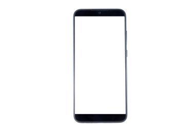 Beyaz arka planda izole akıllı telefon, kırpma yolu. Boş ekran cep telefonu, kapat, düz yat