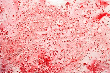 Kırmızı soyut arkaplan, boya baloncukları, sıvı yüzey kağıdı