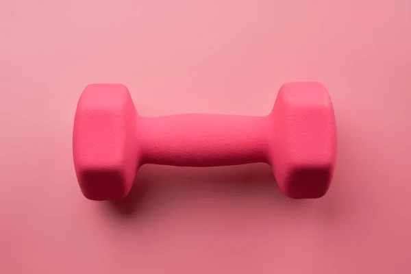 One Pink Female Dumbbell Isolated Pink Background Close Copy Space — Stockfoto