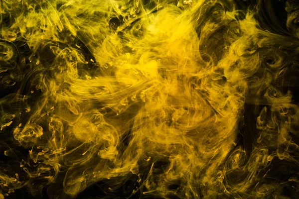 Abstract Liquid Art Yellow Smoke Bomb Black Background Amber Color — Stock Photo, Image