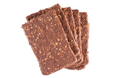 Beyaz arkaplanda tam tahıllı çıtır ekmek, kırpma yolu