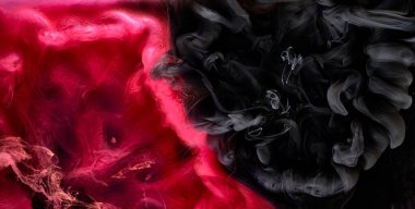 Kırmızı siyah pigment dönen mürekkep soyut arkaplan, suyun altında sıvı duman boyası