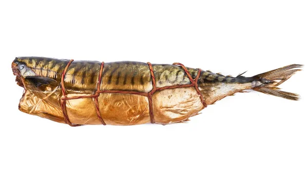 Ikan Makarel Asap Diisolasi Pada Latar Belakang Putih Tutup Bagian — Stok Foto