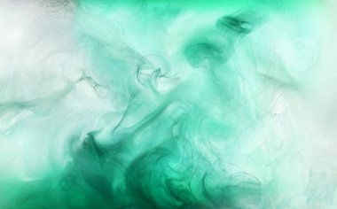 Soyut mavi-yeşil okyanus, su arka planında boya. Sıçrama ve hareket halindeki dalgalar. Sıvı sanat duvar kağıdı, sıvı canlı renkler.