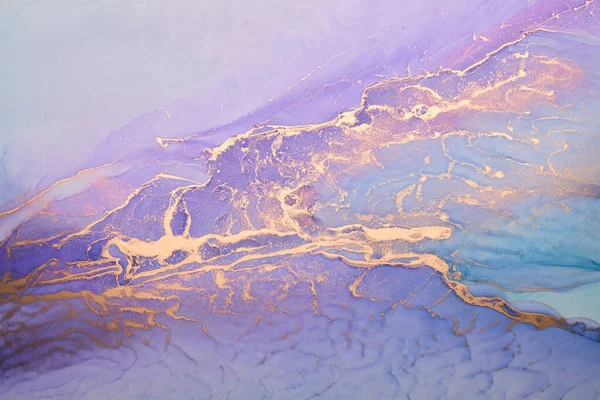 Luxury Abstract Background Alcohol Ink Technique Purple Gold Liquid Painting — Stock Photo, Image