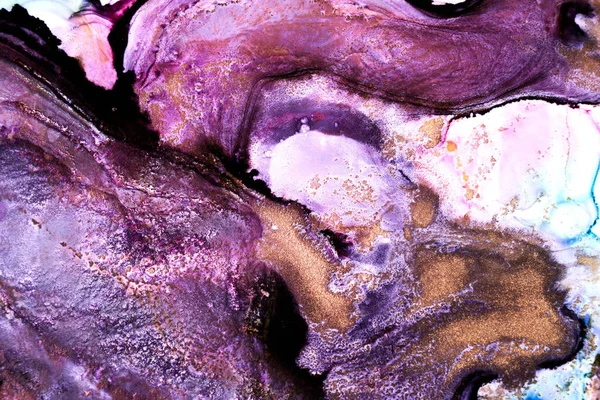 Fondo Abstracto Lujo Técnica Tinta Alcohol Pintura Líquida Oro Púrpura — Foto de Stock