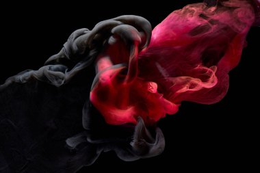 Kırmızı siyah pigment dönen mürekkep soyut arkaplan, suyun altında sıvı duman boyası