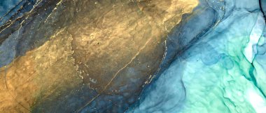 Alkol mürekkebi tekniğinde lüks soyut arka plan, çivit mavisi sıvı boya, dağınık akrilik damlalar ve girdap lekeleri, basılı malzemeler.