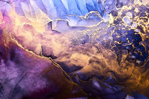 Luxury colorful abstract background in alcohol ink technique, golden liquid painting marble texture, scattered acrylic blobs and swirling stains, printed materials