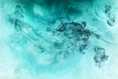 Soyut mavi-yeşil okyanus, su arka planında boya. Sıçrama ve hareket halindeki dalgalar. Sıvı sanat duvar kağıdı, sıvı canlı renkler.