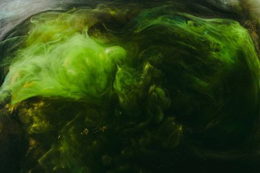 Abstract green background. Moving smoke flow, fluid liquid art.