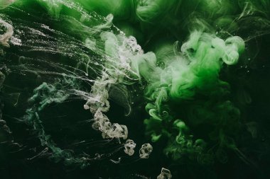 Soyut yeşil arkaplan. Hareketli duman akışı, sıvı sıvı sanat.