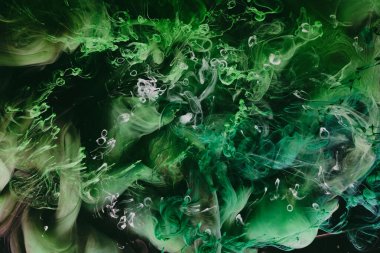 Soyut yeşil arkaplan. Hareketli duman akışı, sıvı sıvı sanat.