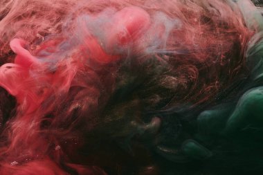 Soyut kırmızı yeşil arka plan. Hareketli duman akışı, sıvı sıvı sanat