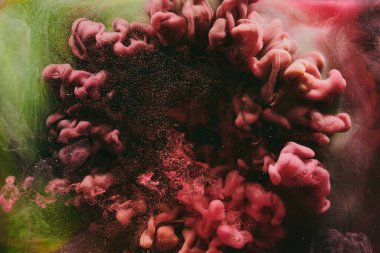 Soyut kırmızı yeşil arka plan. Hareketli duman akışı, sıvı sıvı sanat