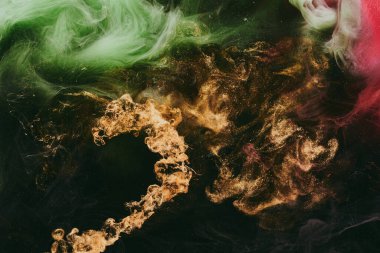 Soyut kırmızı yeşil arka plan. Hareketli duman akışı, sıvı sıvı sanat